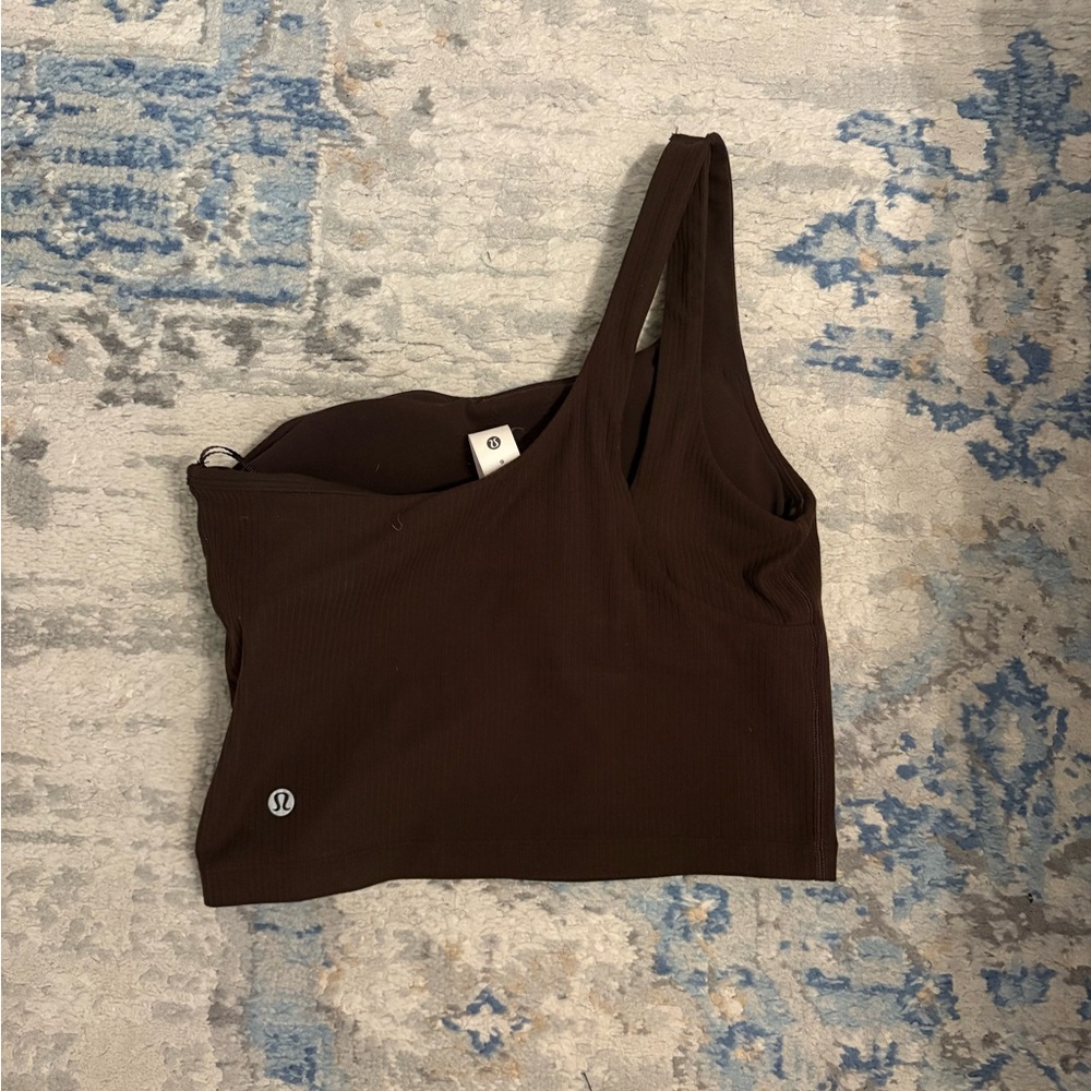 lululemon athletica One-Shoulder Ribbed Crop Top in Espresso